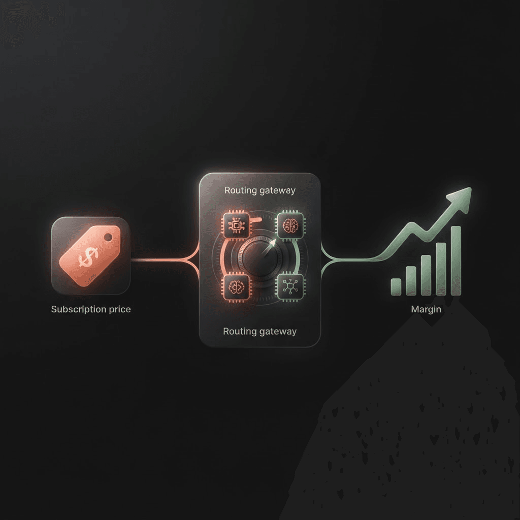 Flow diagram: one flat client payment routed through the workspace where you select the model, producing your margin